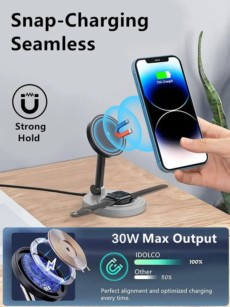 Magnetic wireless charger 3-in-1 adjustable folding